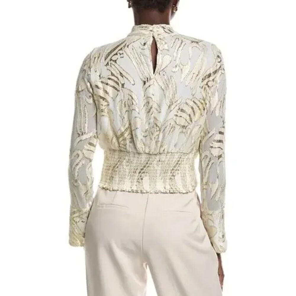 Parker the‎ Piper Gold Metallic Peplum Top, Floral, Holiday, Christmas, XL - Picture 2 of 10